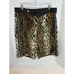 Vtg Maui Built Rare Velour‎ Faux Fur Leopard Board Shorts Swim Trunks 241
